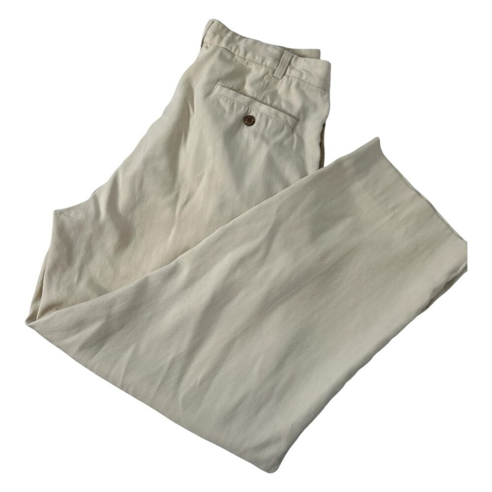 JOSEPH & FEISS Mens Tan SILK Pleated Dress/Casual Slacks Pants Sz 34/29 Vacation
